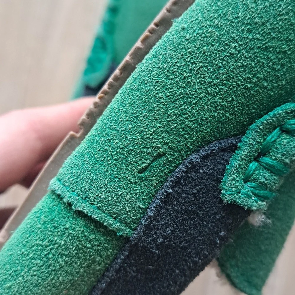 Lands' End Kids' Fuzzy Lined Suede Leather Moccasin Slippers Robot Design